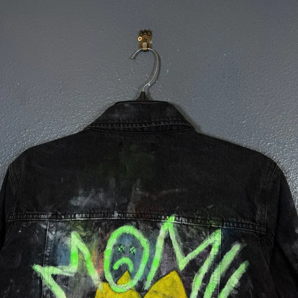 Buffalo M women’s black Lisa Simpsons custom denim jacket distressed